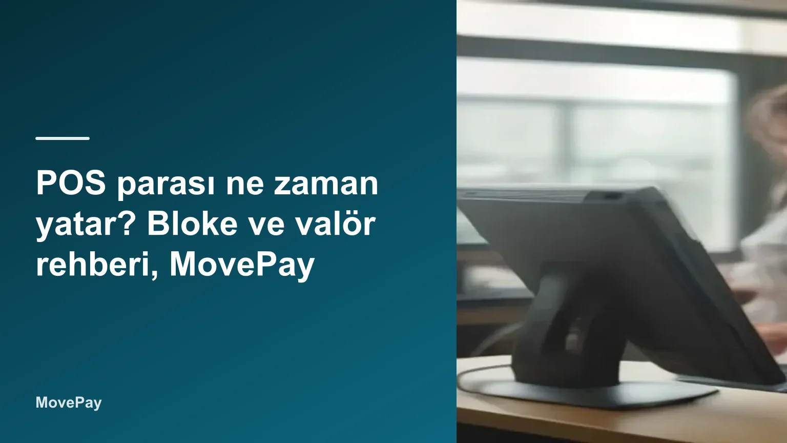 Tezgah üzerinde POS terminali ve tabletle bakiyeyi kontrol eden esnaf — pos parası ne zaman yatar konusunu görselleştirir